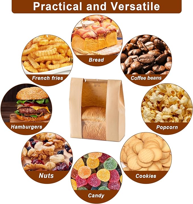 50Pcs Sourdough Paper Bread Bags for Homemade Bread with Window, Includes 50PCS Label Seal Stickers for Food Storage(50% Thicker 13.7x8.3x3.5 in - Large)
