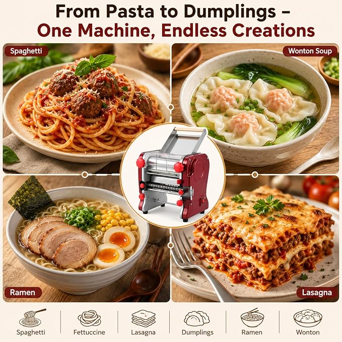 Commercial Pasta Maker – 550W Electric Dough Sheeter Noodle Roller with 3/9mm Blades, Adjustable 0.3-5mm Thickness, for Pasta, Dumplings – Restaurant & Home Use