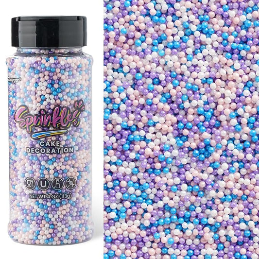 Mermaid Pastel Nonpareils Sprinkles, 4oz Edible Pink Blue and Purple Pearl Sprinkles for Ice Cream Toppings Cupcake Cake Chocolate Decoration, Wedding Party Cookies Baking Dessert Food Supplies