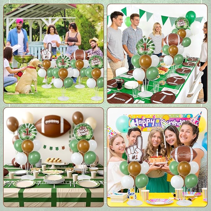 4 Sets Football Party Balloons Stand Kit with Football Shaped Count Touchdown Foil Balloons Party Balloon Centerpiece for Tables for Tailgate Game Day Birthday Sports Event Rugby Themed Decorations