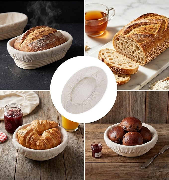 6 Pcs Sourdough Proofing Basket Liner, 10 Inch Oval Bread Proofing Cloth Liner for Banneton Basket Sourdough Baking Dough Baskets Cover (Cotton-Linen, Oval)
