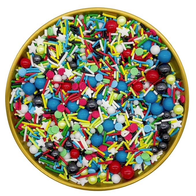 Blue & Red & Green & Yellow Sprinkles Mix Size Pearls Comic Book Themed Cake Decorations Cupcake Toppers Perfect for Wedding Party Valentine Christmas Supplies 4.58OZ