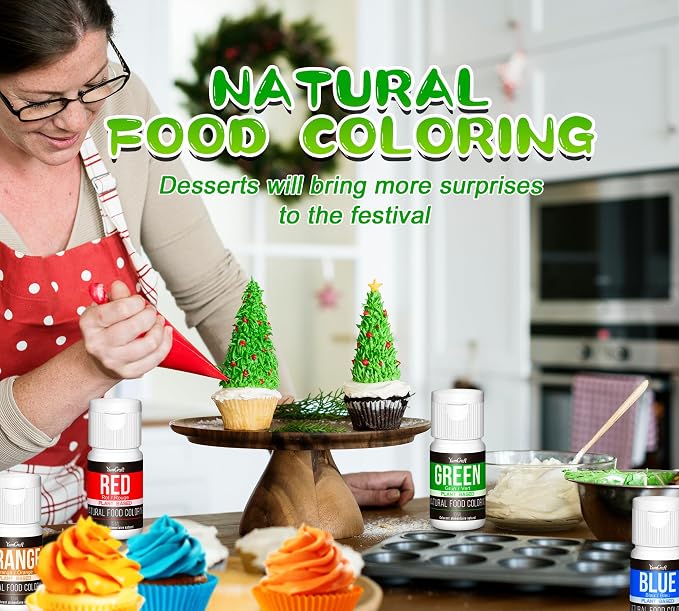 Natural Food Coloring - 10 Plant-Based Organic Vibrant Liquid Dyes | Artificial Dye-Free, Non-GMO, Food-Grade, Dye Free Food Coloring | For DIY Baking, Cake Decorating, Frosting, Fondant