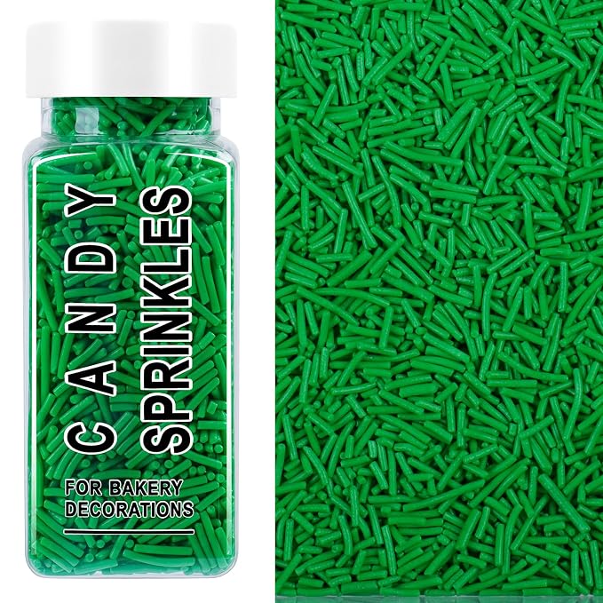 Green Jimmies Sprinkles, Edible Green Sprinkles for Baking Topping, Cupcakes, Cookies, Ice Cream & Cake Decorating, St Patrick's Day Christmas Party Supplies