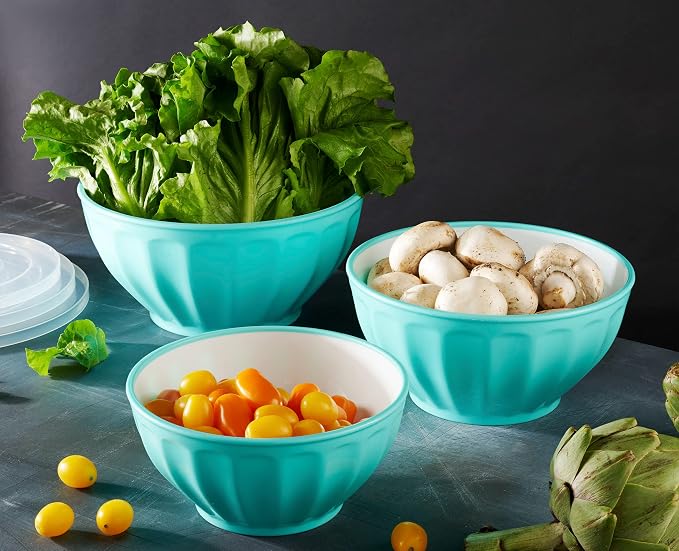 Godinger Mixing Bowls with Lids, Plastic Nesting Bowls Set, Food Storage Bowls, Microwave Safe Mixing Bowl Set, 3 Bowls 3 Lids