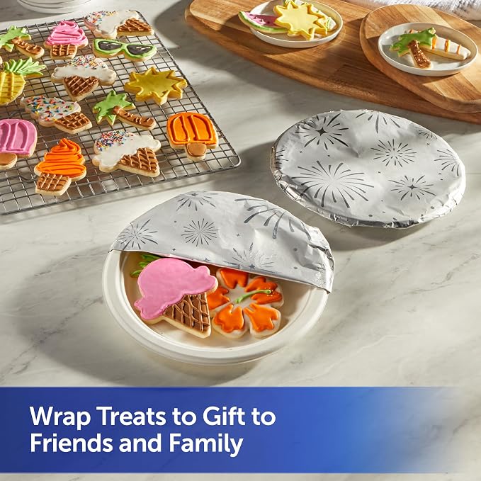 Reynolds Wrap Fun Foil with Festive Firework Pattern, Embossed Aluminum Foil Roll, Festive Embossed Foil for Covering Summer Dishes for BBQs, 25 Sq. Ft.