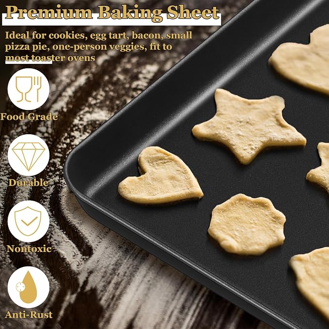 E-far Toaster Oven Tray, 10.5x8x1 Inch Nonstick Baking Cookies Sheet Pan for Oven, Small Metal Carbon Steel Baking Pan for Bacon Steak, Nontoxic & Easy Clean, Heat & Warp Resistant