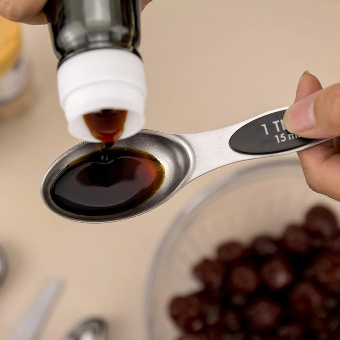 Warmheart Measuring Cups and Magnetic Measuring Spoons Set, Stainless Steel 5 Cups and 7 Spoons and 1 Levele (Black)