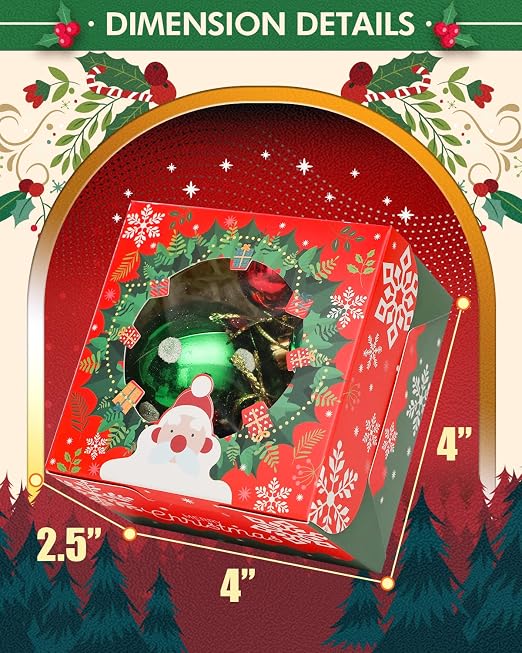 qiqee Christmas Bakery Boxes with Window 52pcs 4x4x2.5 Inch Mini Cookie Boxes Macaron Boxes Small Donut Pastry Boxes for Christmas