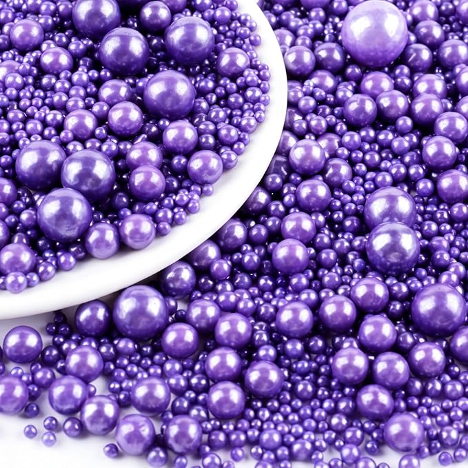 Purple Pearl Sprinkles for Cake Decorating, 130g/4.6oz Edible Pearl Sprinkles, Baking Cupcakes, Donuts, Macarons Toppings