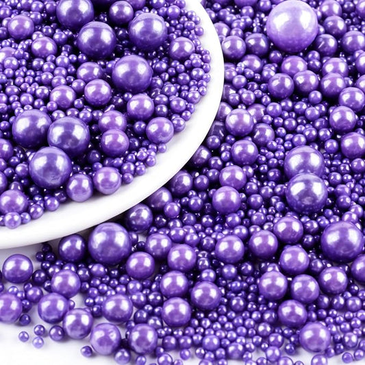 Purple Pearl Sprinkles for Cake Decorating, 130g/4.6oz Edible Pearl Sprinkles, Baking Cupcakes, Donuts, Macarons Toppings