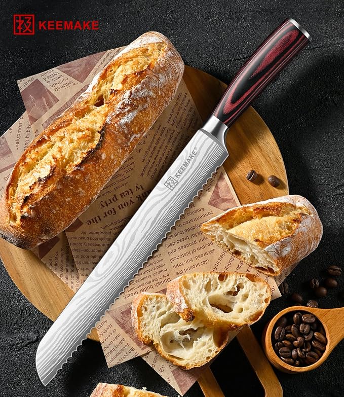 KEEMAKE 10 Inch Bread Knife for Homemade Bread - Ultra Sharp for Serrated Sourdough, Crusty Artisan Loaves, Bagels & Cake, High Carbon Stainless Steel Slicing Knife with Cover & Dad Gift Box