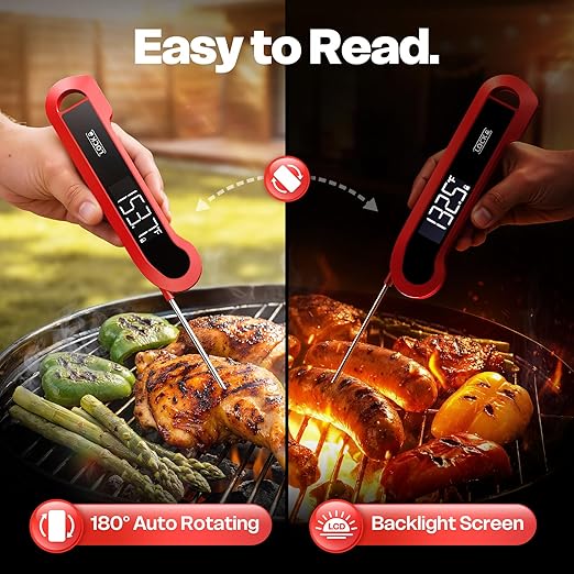 0.3 Sec Instant Read Meat Thermometer Digital for Cooking, ±0.5℉ Precision, Food Thermometer for Grilling, Air Fryer, Smoker, Candy, BBQ Essentials, Kitchen Gadgets, Gift for Dad Him Men, Red