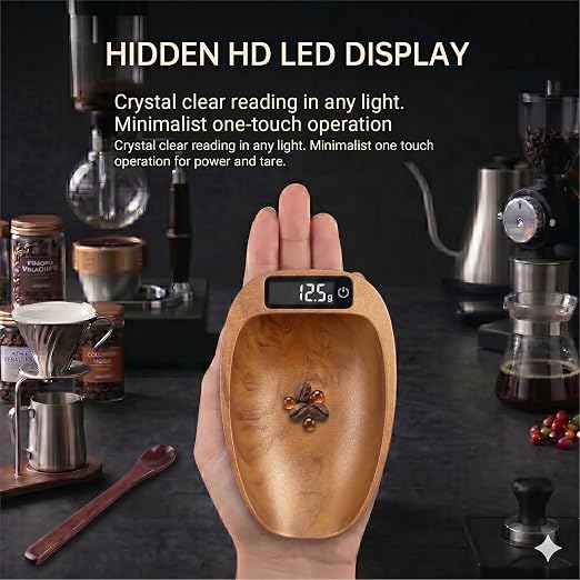 Portable Coffee Scale Mini Electronic Gram Scale Rechargeable Digital Scale for Home Office Coffee Making & Kitchen Use (Brown)