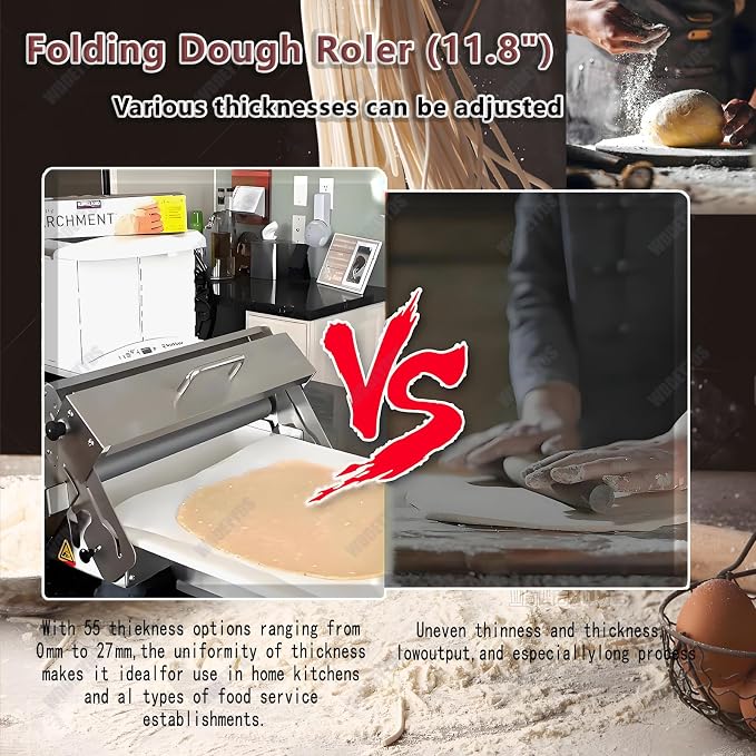 Manual Dough Sheeter Machine, Stainless Steel Folding Dough Press Sheeter, Croissant Pastry Danish Pastry Bakery Roller Puff Pastry Pizza Rolling Machine, Professional Bakery Equipment Type 300