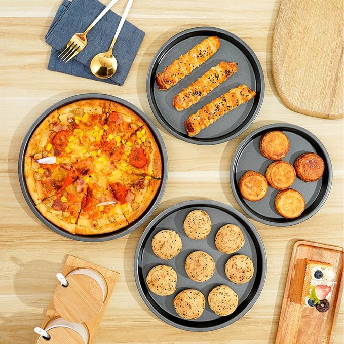 2 Pack 10 Inch Deep Dish Pizza Pan for Oven, Heavy Duty Nonstick Carbon Steel Round Baking Tray, Dishwasher Safe & Warp Resistant – for Homemade Pizza, Cookies, Pie, Cake, Roasting (10in)