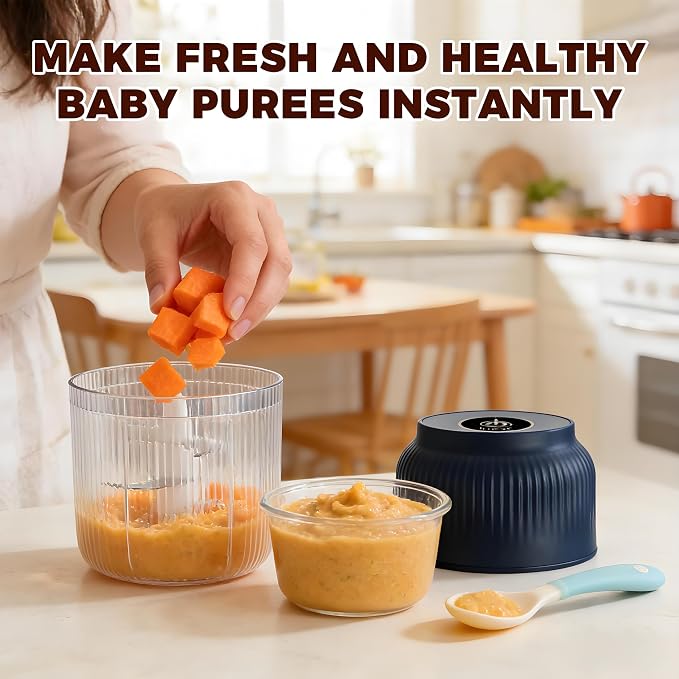 Cordless Multifunctional Electric Garlic Chopper,350ml Mini Food Processor with 6 Blades,USB Rechargeable 1-Touch Food Grinder for Garlic, Onion, Ginger, Chili (Blue,4 Blades&1 Egg Beater)