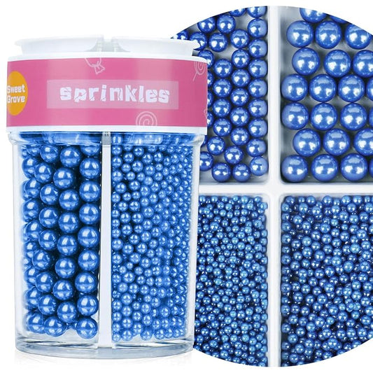 Blue Sprinkles, 7.8oz Edible Pearl Sprinkles for Cake Decorating, Sugar Candy Pearls for Baking, Cookie Decorations & Cupcake Topper, Wedding Party Christmas Supplies (Navy Blue)