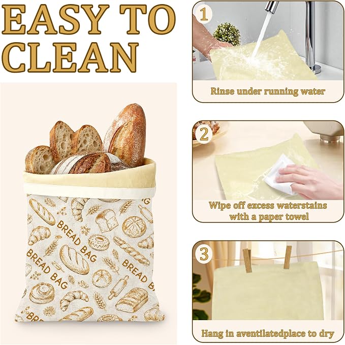 Vintage Kitchen Bakery Bread Bags for Homemade Bread, 2 Pack Linen and Beeswax Sourdough Storage Bags, Reusable Keeper, Keeps Breads Fresh Longer, Gifts for Bakers