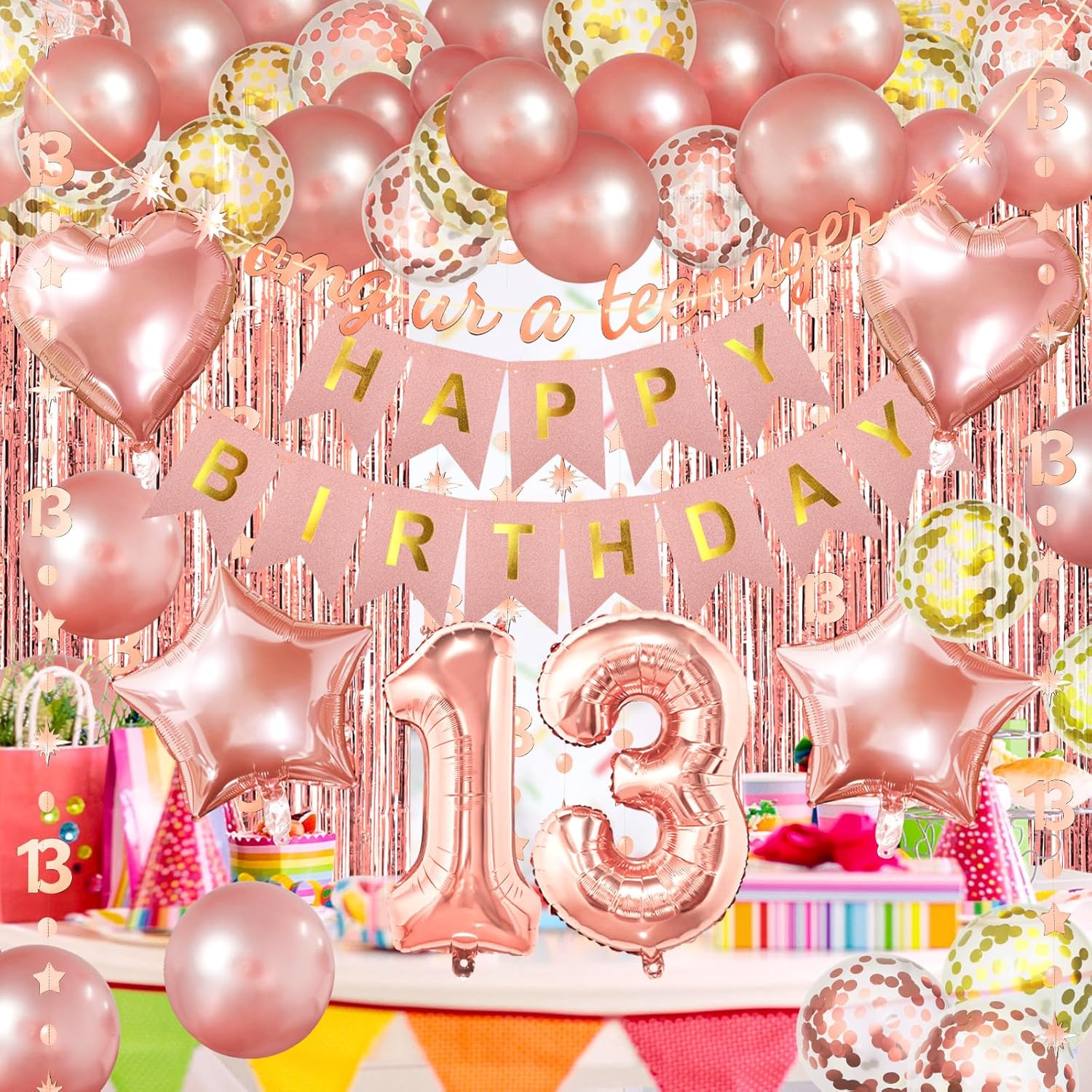 zerodeco-rose-gold-birthday-party-decorations-13th-happy-birthday-banner-fringe-curtain-13-garland-heart-star-foil-confetti-balloons-for-women-girls-queen-princess-party