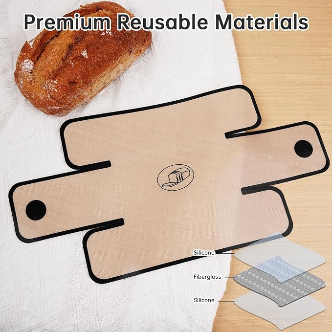 NiHome 4-Pack Silicone Bread Loaf Pan Liners, Reusable and Nonstick Silicone Bread Sling, Fit for 9x5, 9.5x5, and 10x5 Inch Loaf Pans, Dishwasher Safe, Easy to Clean - Brown base with black edges