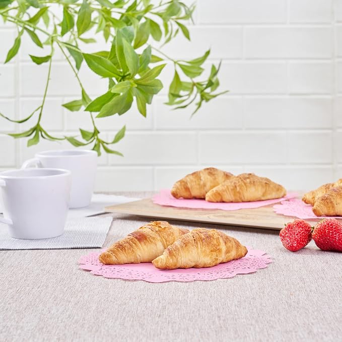 Pastry Tek 8 x 8 Inch Paper Lace Doilies, 4000 Disposable Table Doilies - Elegant Lace Finish, Long Lasting, Pink Paper Doily, for Pastries, Cupcakes, Desserts - Restaurantware