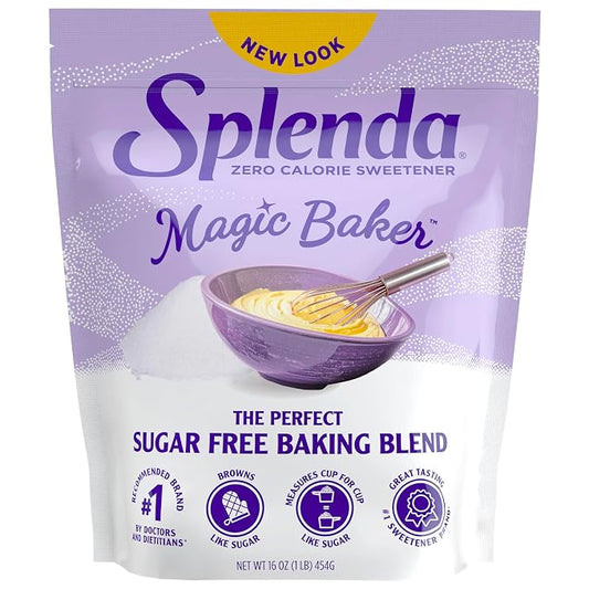 SPLENDA Magic Baker Zero Calorie Plant Based Granulated Baking Blend with Stevia, Erythritol and Allulose – Zero Sugar, Keto Friendly, 1lb (16 oz) Pouch (Pack of 1), White