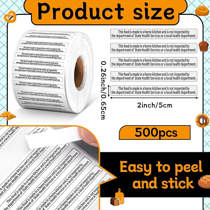Marspark 500 Count Cottage Food Law Labels Stickers Made in A Home Kitchen Inspection Statement Thermal Printed Labels for Home Kitchen (2 x 0.26 Inch)