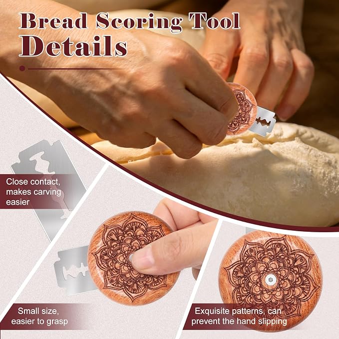 Windspeed Bread Scoring Tool, 1+10 Pcs Best Bread Lame Cutter For Sourdough Bread Lame Wooden Bread Lame Dough Scoring Tool Include 10 Razor Blades and Storage Cover