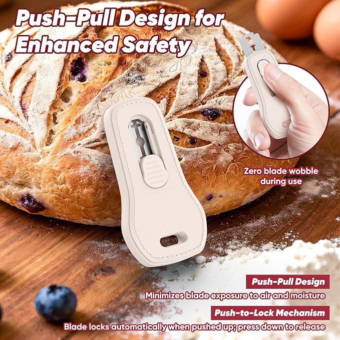 24SHEN Bread Lame, Sourdough Scoring Tool with Extractable & Magnetic, Sour Dough Tools Sourdough Cutter for Homemade Bread Making, Scoring Knife Include 5 Razor Blades-Beige & Gray