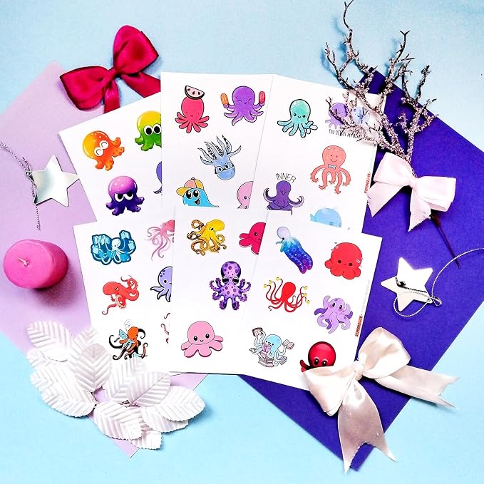 100Pcs Octopus Stickers for Water Bottle and Laptop - Marine Life Party Supplies & Decorations, Waterproof Vinyl Ocean Decals, Cute Octopus Stickers Laptop Decals, Gifts for Women & Men