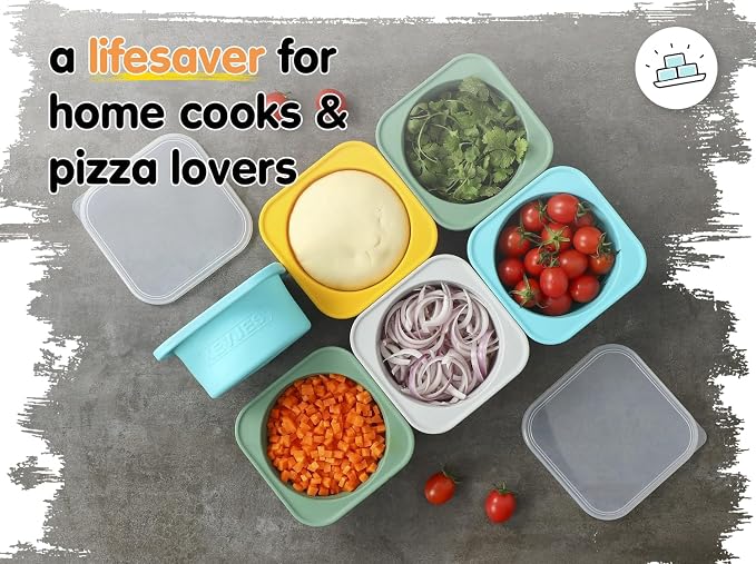 PLUS 1000ml Pizza Dough Proofing Containers for DIY family Artisan Pizza, Food Grade Silicone Stackable Boxes with Lids, Freezer, Fridge, Dishwasher Safe,4sets (Green)
