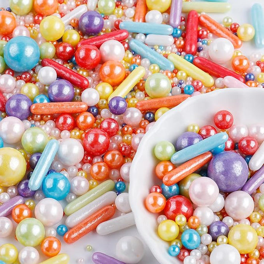 Rainbow Sprinkles for Cake Decorating, 4.6 oz Edible Pearl Rod Sprinkles for Baking Cupcake Cookies Dessert Ice Cream