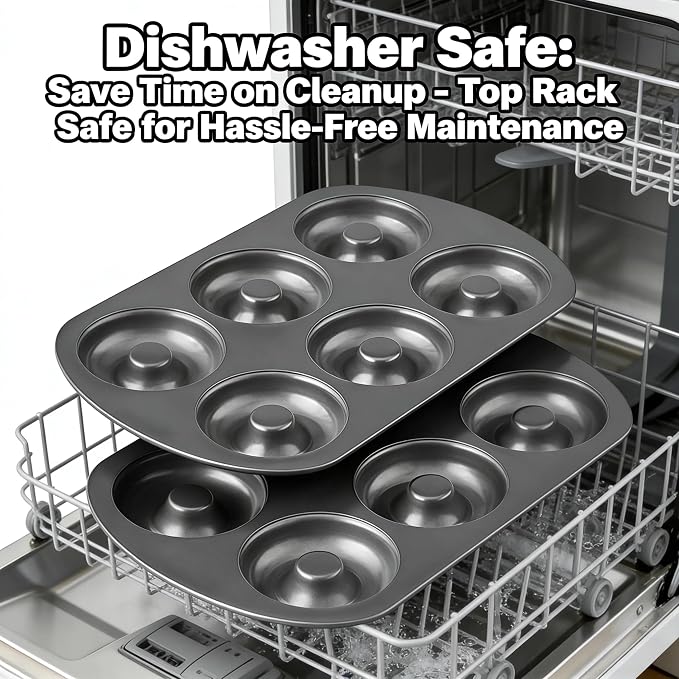 6-Cavity Donut Pan Molds Carbon Stee For Baking Pan, Nonstick & Dishwasher Safe 12.5 x 8.5” Doughnut Pan, Steel Donut Trays, Makes Perfect Bagels and Cake Donuts Cookies & Fondant