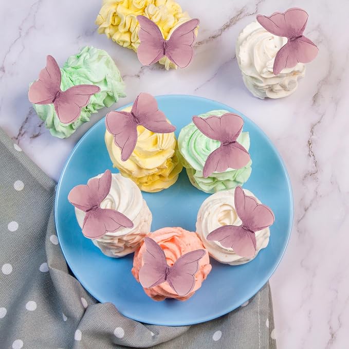 Gyufise 48pcs Butterfly Cake Decorations - Edible Wafer Paper Butterflies & Cupcake Toppers in Pink