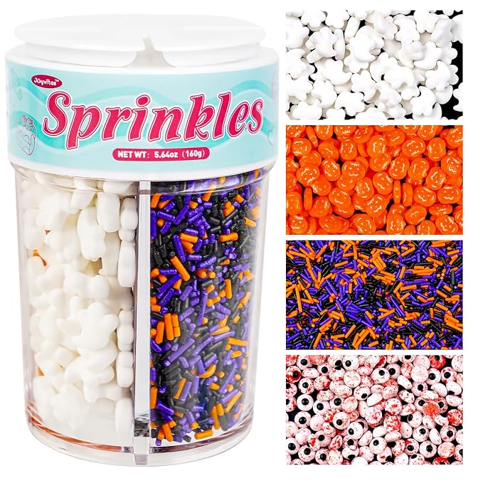 Halloween Sprinkles for Cake Decorating, Edible Candy Eyeballs, Pumpkin Sugar Sprinkles Mix, 160g/5.64oz, Perfect for Cake Decoration, Cupcake Decorations Cookies Toppings