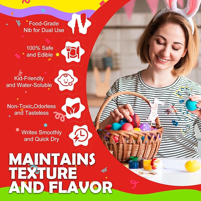Edible Markers for Cookie Decorating, 10Pcs Food Coloring Pens Double Side Food Grade Edible Pens with Fine & Thick Tip for Cakes, Easter Eggs, Fondant, Cookies, Frosting, Painting, Baking, Macarons