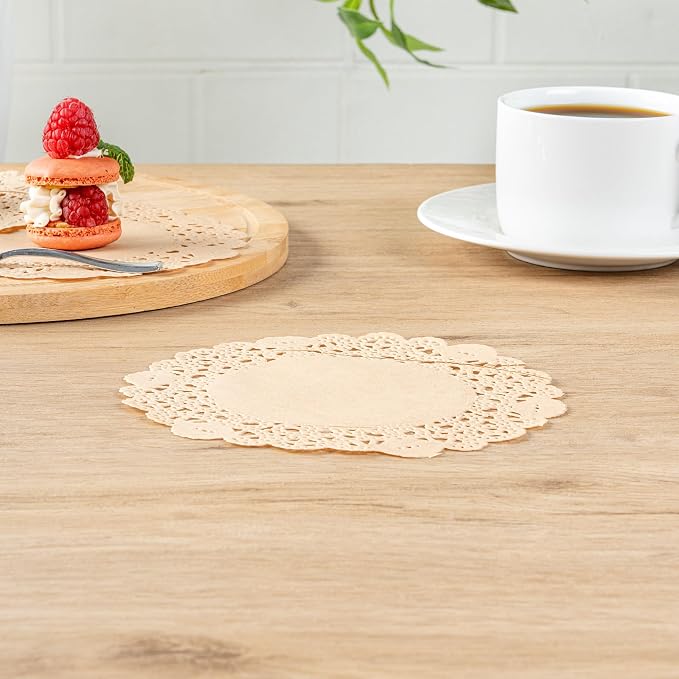 Restaurantware Paper Doilies 4000 Count 6 Inch Kraft Lace Disposable Placemats for Catering Round Decorative Table Setting Doilies for Desserts