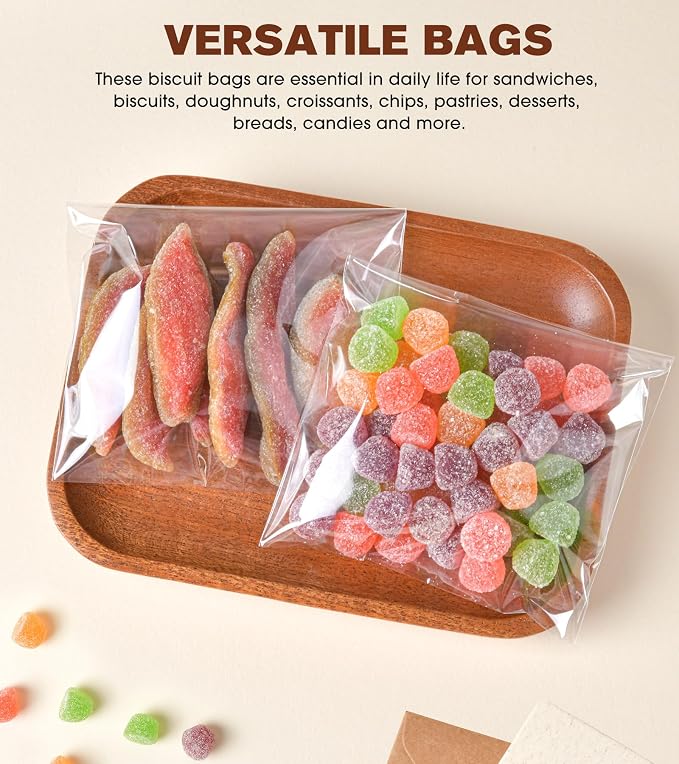 300 Pcs Cookie Bags with Seal, 4x9 Inches Self Sealing Cellophane Bags, Clear Cookie Bag Resealable Treat Bags for Packaging Cookies, Candy, Gifts, Favors, 3 Mils Individual Self Adhesive Wrappers