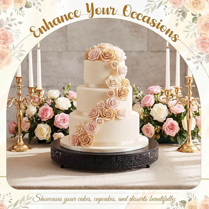 Wenqik 18 Inch Black Cake Stand Set Metal Round Cupcake Dessert Stand with Cake Cutting, Flower Spatula Wedding Cupcake Pastry Display Candy Holder Display for Wedding Party Birthday Baby Shower