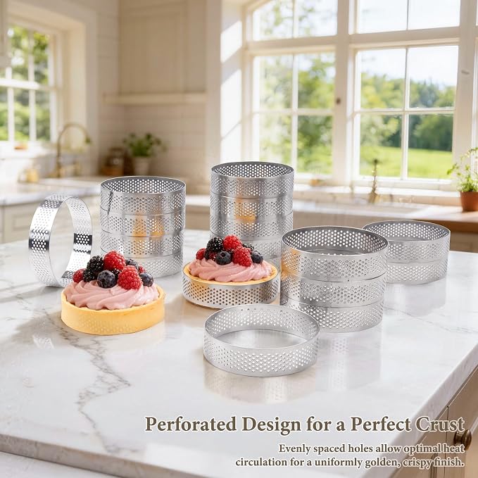 16 Pack Tart Rings,Stainless Steel 3.15 Inch Cookie Rings For Baking Small Pastry Rings Mousse Cake ring Heat-Resistant Crumpet Ring for Cooking Dessert