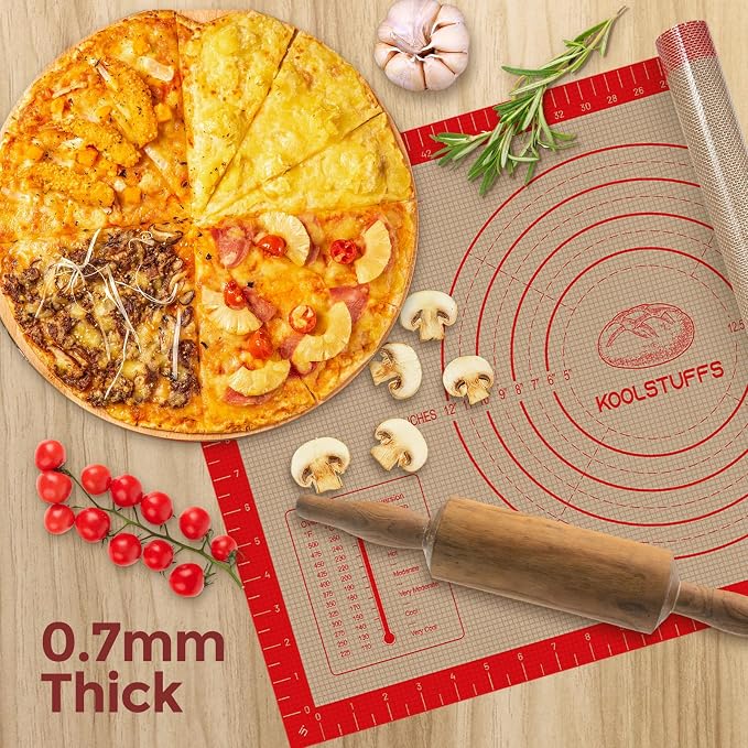 Silicone Pastry Mat 26"x16", 0.7mm Thick Non Slip Baking Mat with Measurements, Large Dough Rolling Mat for Pizza, Bread, Pie Crust, Fondant, Cookies