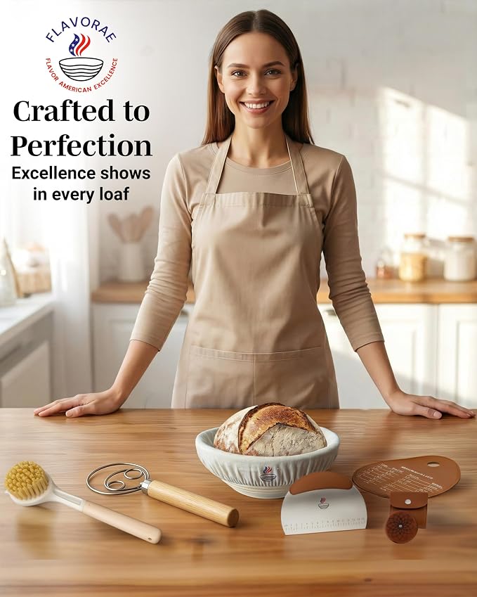 Banneton Bread Proofing Basket with Liner – Natural Rattan Dough Riser with Sourdough Baking Accessories, Artisan Bread Loaves, Homemade Bread Making - 9” Round Sourdough Starter Kit