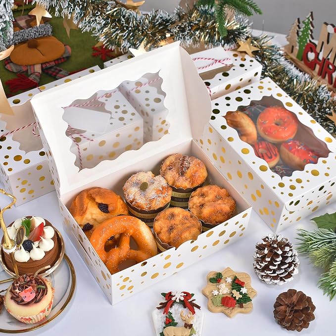 12Pcs 9"x6"x3" Christmas Cookie Boxes with Window, White Bakery Boxes for Cookie, Treat Boxes Pastry Boxes for Gift Giving, Chocolate Covered Strawberries, Dessert, Donut, Cupcakes Muffins
