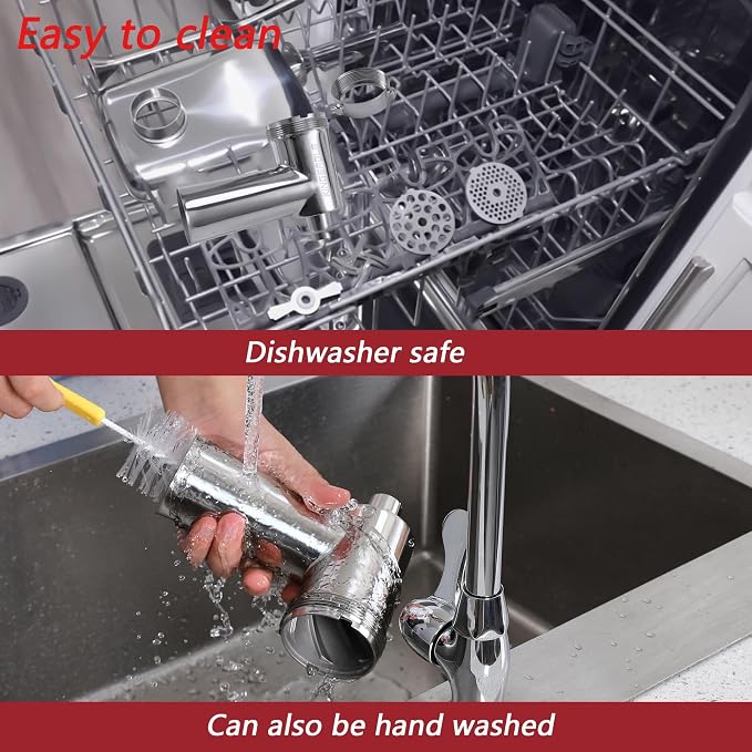 KINGEAGLE Stainless Steel Food Grinder Attachment for KitchenAid Stand Mixer, Durable Meat Grinder, Includes 3 Grinding Plates, 3 Sausage Stuffer Tubes, 2 Grinding Blades, Dishwasher Safe