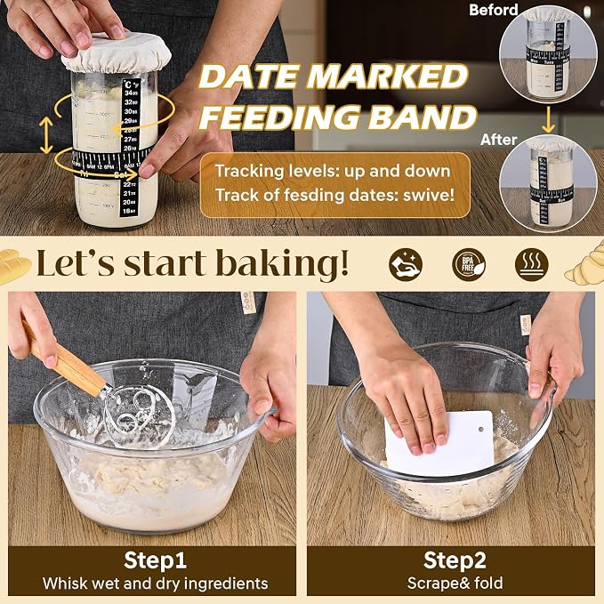 Sourdough Starter Kit, Sourdough Bread Baking Supplies with Bread Proofing Basket, Starter Jar, Bread Making Tools Kit, Supplies Gift for Bakers Women