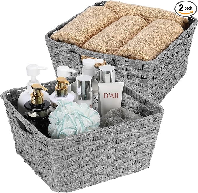 Onlytak Wicker Storage Baskets, Baskets for Shelves, Toilet Paper, Woven Storage Baskets for Organizing, Grey, 12" x 12" x 6", 2-Pack