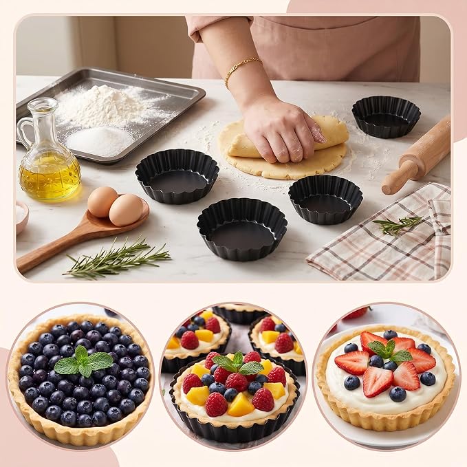 24 Pcs Mini Tart Pans, 3 Inch Tart Pan with Removable Bottom Nonstick Quiche Pie Pans Fluted Side for Muffins, Mousse Cakes, Desserts