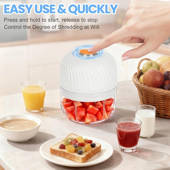 Electric Garlic Chopper 255ML, Mini USB Rechargeable Veggie Chopper, Cordless Garlic Mincer Onion Chopper Food Chopper for Ginger Chili Meat Sauce, Wireless Food Processor, White