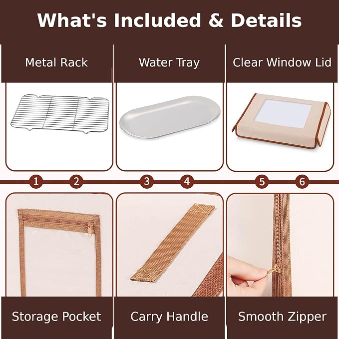 Folding Bread Proofing Box, 68-131F Temp Control 99H Timer, Foldable Dough Proofer for Sourdough Starter Pizza Yogurt Kombucha 6-Layer Insulated Fabric Metal Rack Included